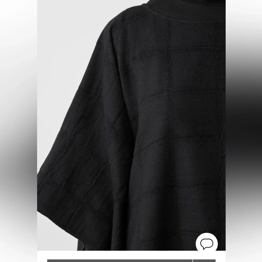 Eileen Fisher Wool Gauze Grid Poncho Black. One Size. - Picture 2 of 12